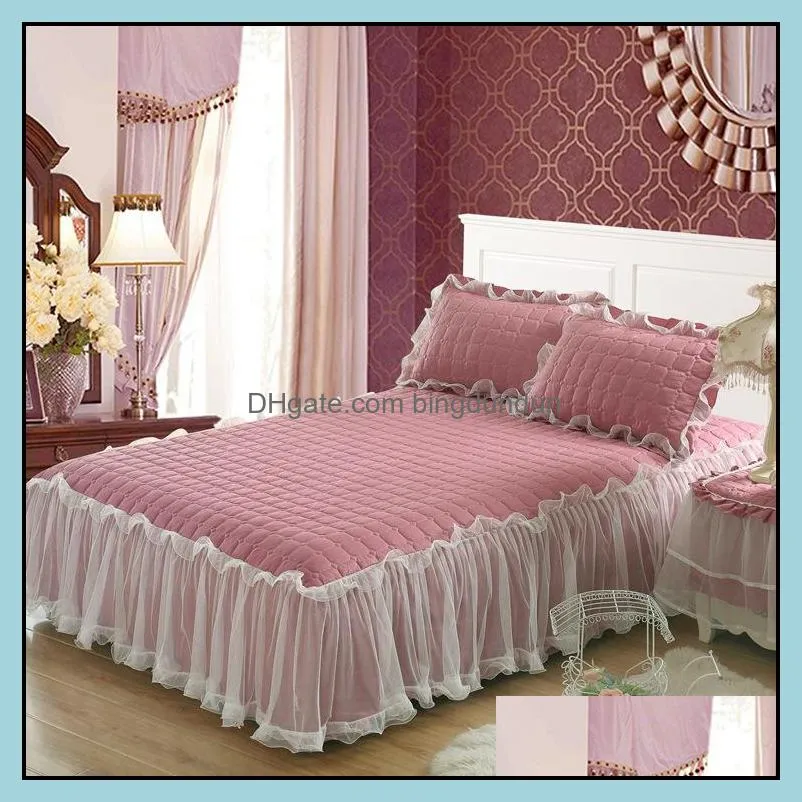 creative 1 piece lace bed skirt add2 pieces pillowcases bedding sets princess bedspreads sheet for cover king/queen size