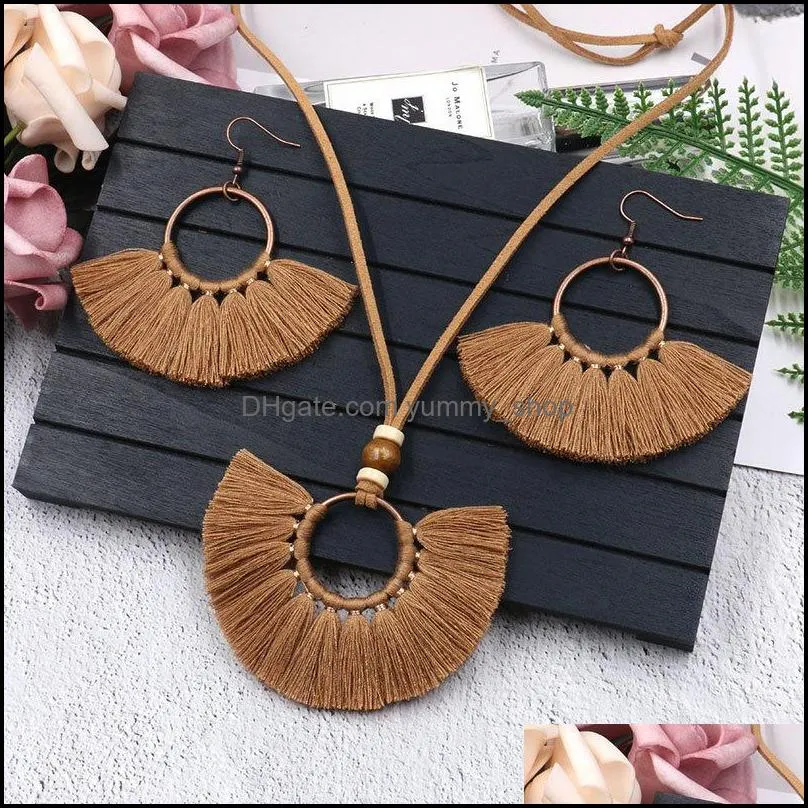 tassel earrings necklace set handmade multicolor bohemian women ethnic circle jewelry set gd503 883 r2