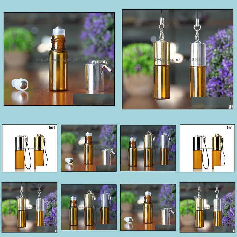 5ml amber glass roll on bottles for  oils deodorant liquid containers bottle with stainless steel metal ball sn2993