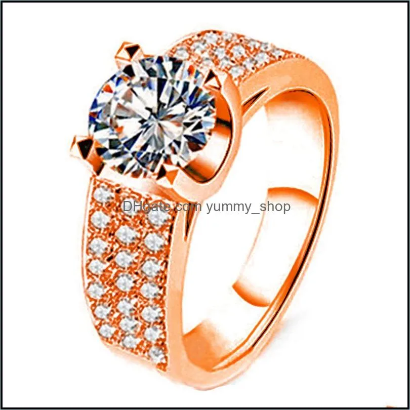 rose gold silver rings for men women point full diamond 3 row round circle diamond ring moissanite ring