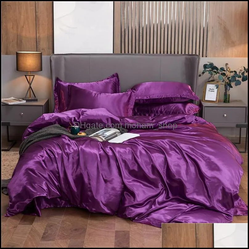 solid color imitation silk bedding sets sheet sheet quilt cover pillow case 4pcs set soft home supplies 714 v2