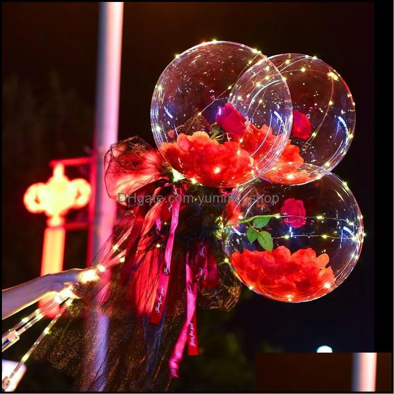 colorful luminous balloon rose bouquet transparent bobo ball rose valentines day gift birthday party wedding decoration balloons 673