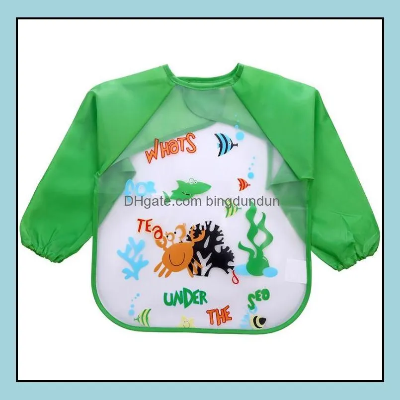 baby toddler cartoon overalls waterproof long sleeve bibs children kids feeding smock apron eating clothes burp cloths sn3799