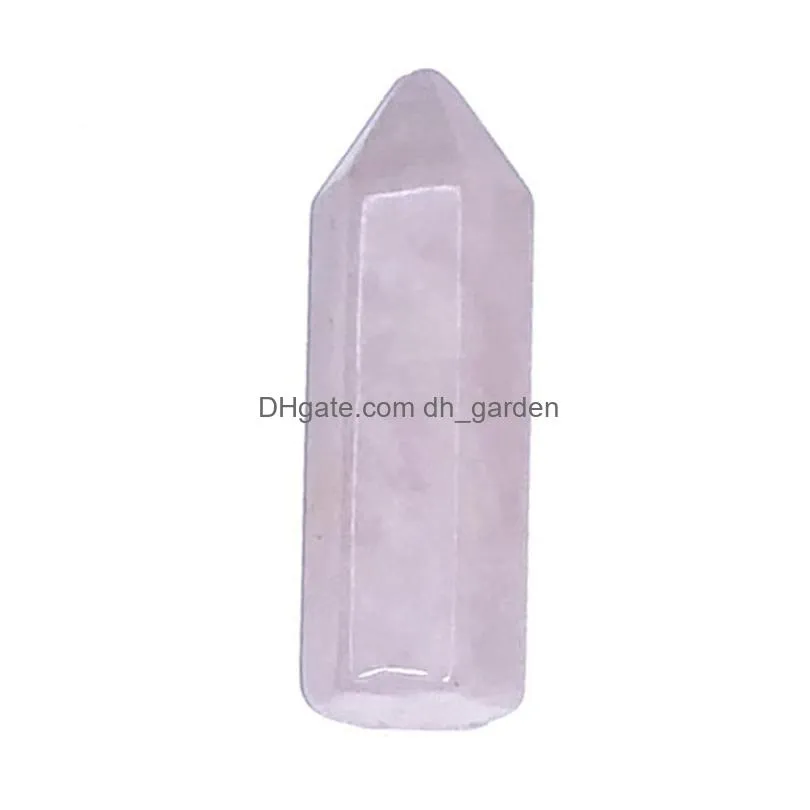 fashion chakra natural stone hexagon prism bullet shape aventurine rose quartz charm for jewelry making 9x31mm