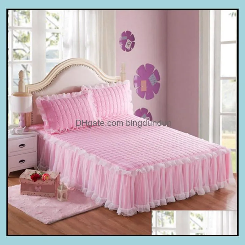 creative 1 piece lace bed skirt add2 pieces pillowcases bedding sets princess bedspreads sheet for cover king/queen size
