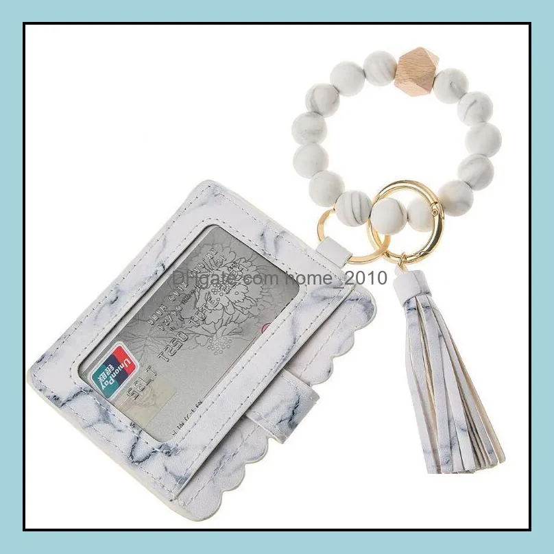  fashion pu leather bracelet wallet keychain party favor tassels bangle key ring holder card bag silicone beaded wristlet rrf12311