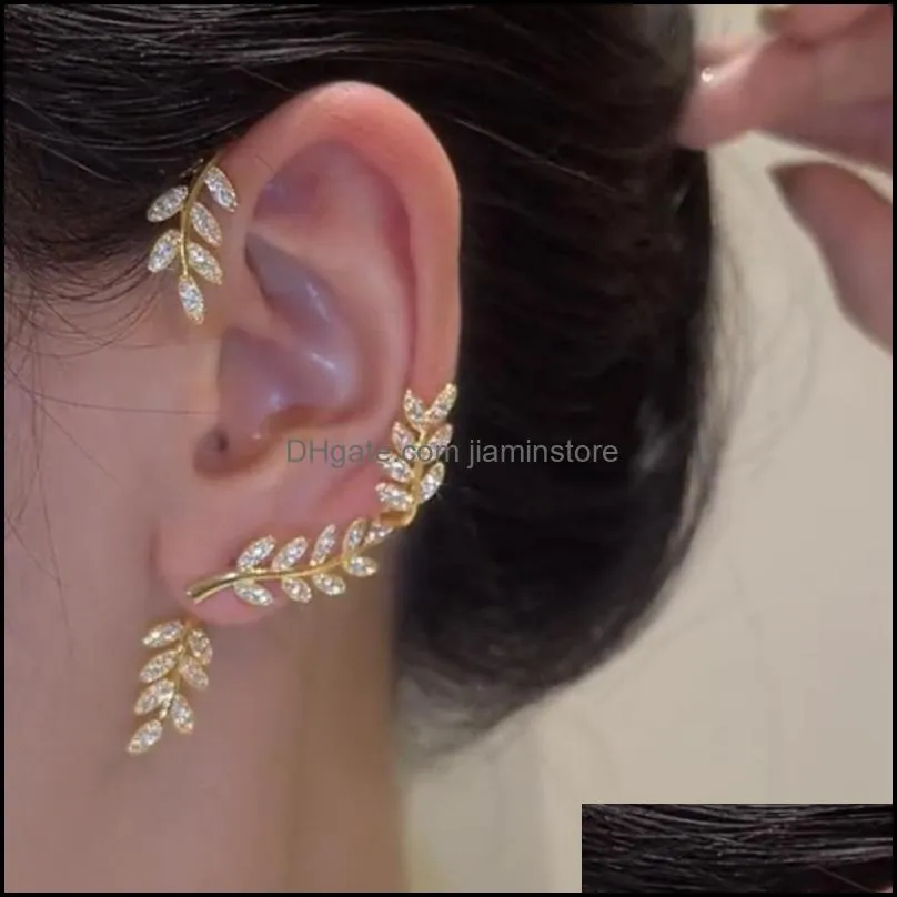 fashion street sparkling crystal leaf ear clip nonpiercing earring for women fashion leaves butterfly cuff jewelry gift