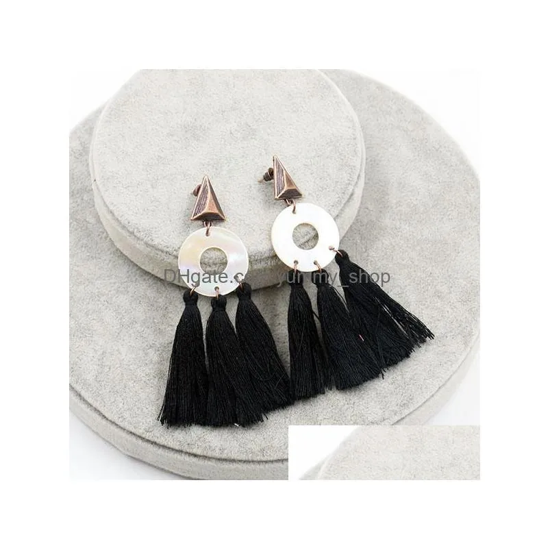 bohemian fashion jewelry womens vintage earrings shell circle tassels punk dangle stud earrings