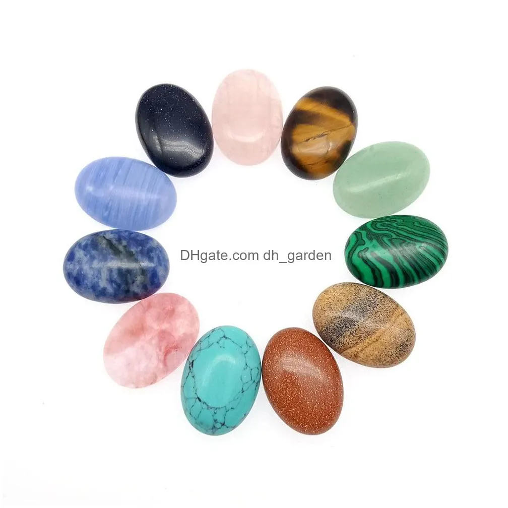 oval 25x18mm natural crystal stone cabochon loose beads opal rose quartz turquoise stones face healing crystal necklace ring earrrings jewelry