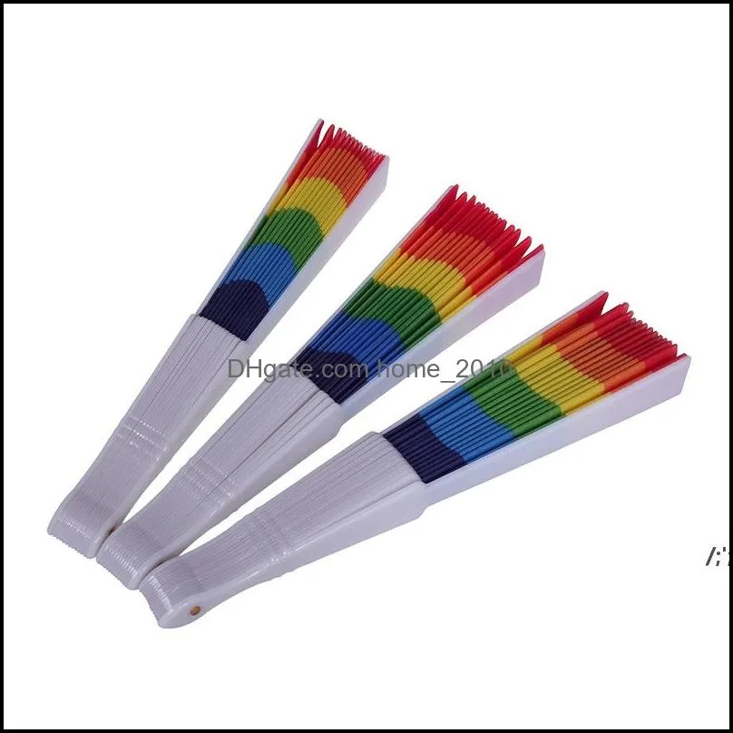 folding rainbow fan rainbow printing crafts party favor home festival decoration plastic hand held dance fans gifts rrf14240