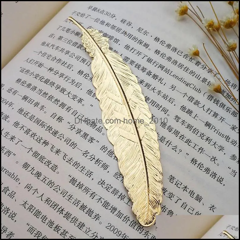diy metal feather bookmarks document book mark label golden silver rose gold bookmark office school supplies 7 colors