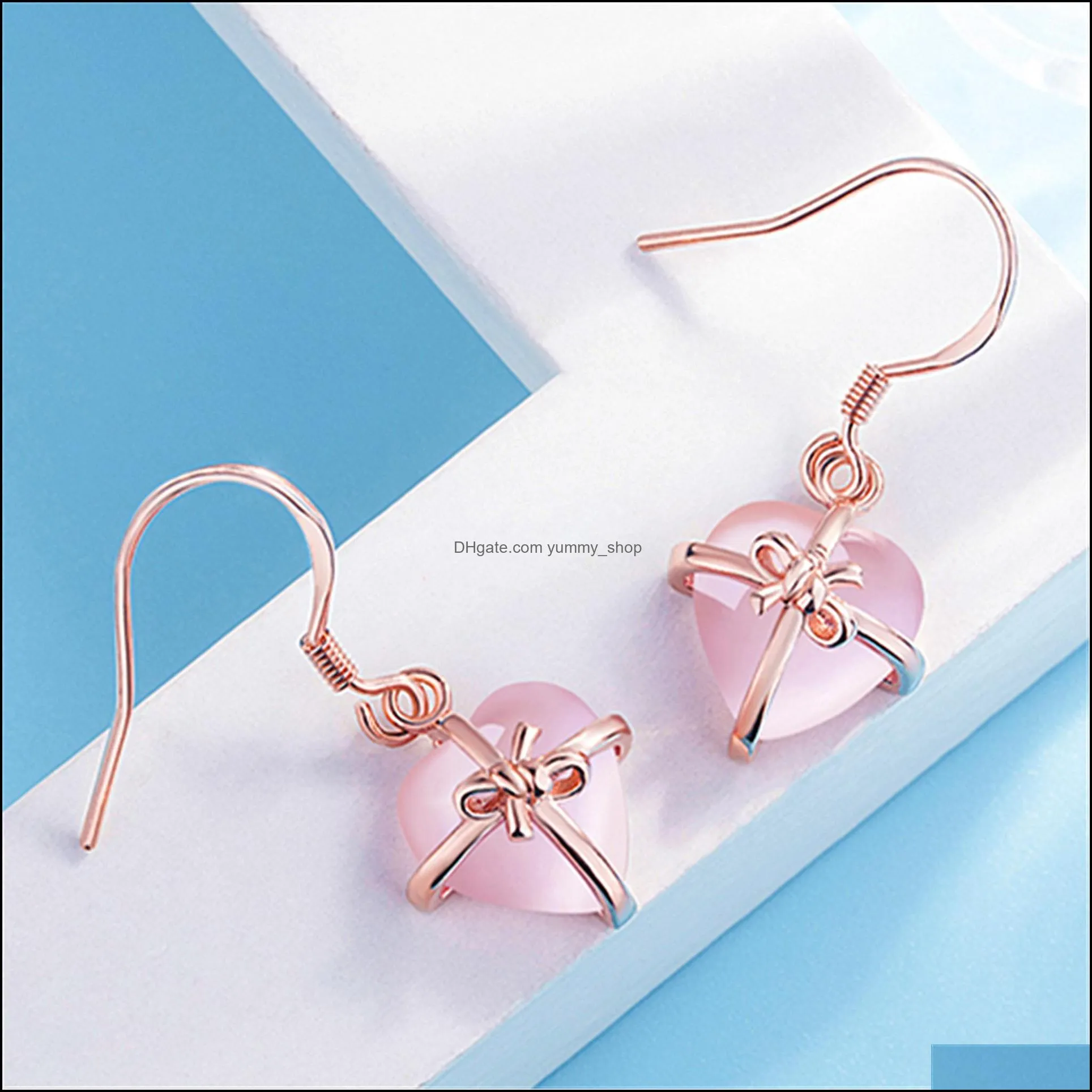 love heart earrings for women girl jewelry natural gem stone drop earring rose gold wedding earrings