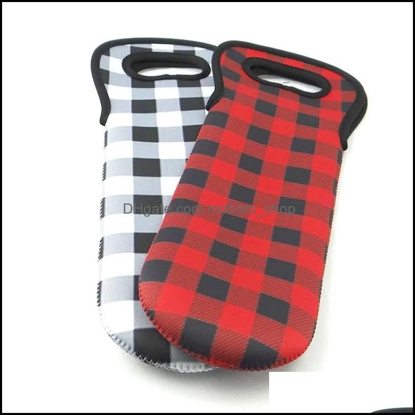 neoprene red check wine holder shock proof printed  plaid cooler covers durable bottle sleeve black white 5 8ny bb