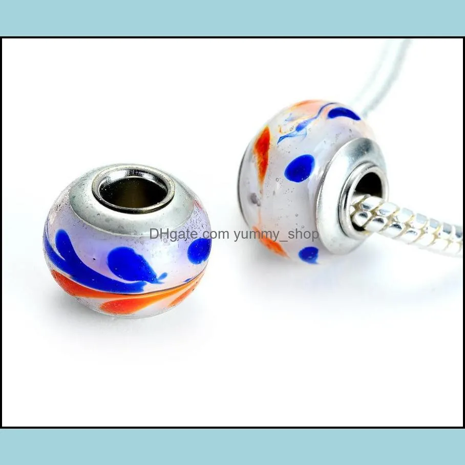 bead charms for bracelet acrylic silver plated cord big hole loose bead fit bracelet bangle charms beads