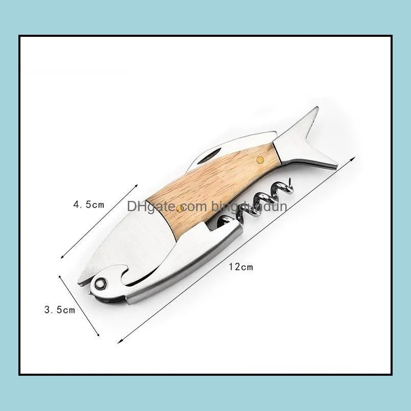 20pcs professional stainless steel wooden fish bones wine opener bottle corkscrew opener premium corkscrew for wine sn3139
