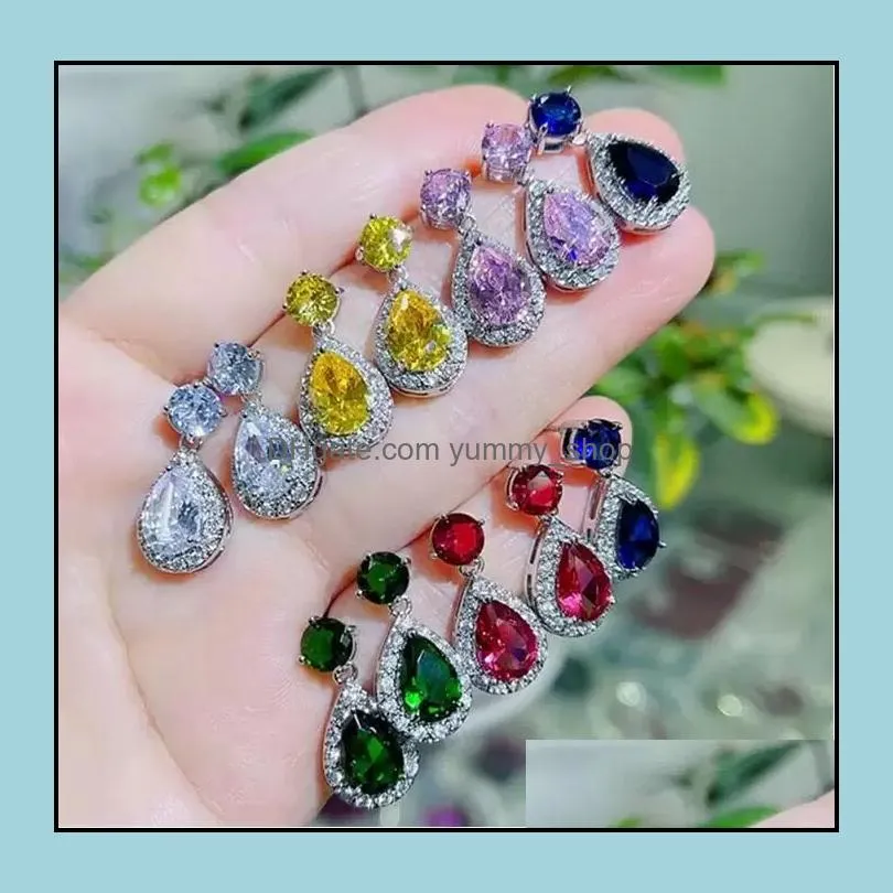 iced out studs drop earrings cubic zirconia women dangles fashion bling rhinestone waterdrop wedding statement earring gifts 6 colors