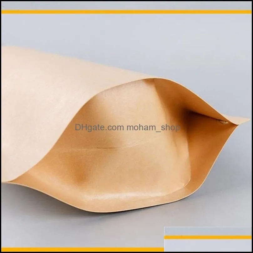 11 sizes brown kraft paper standup bags heat sealable resealable zip pouch inner foil food storage packaging bag with tear notc 4 l2