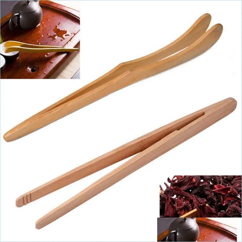 18cm bamboo tea clip kongfu tea wooden tea tweezer multifunction sugar salad toast food tongs kitchen accessories