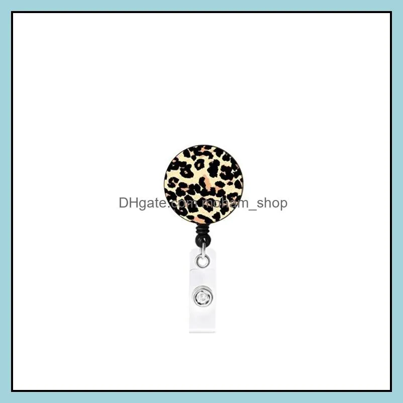 leopard badge reel keychain retractable pull creativity id badges holder with clip office supplies