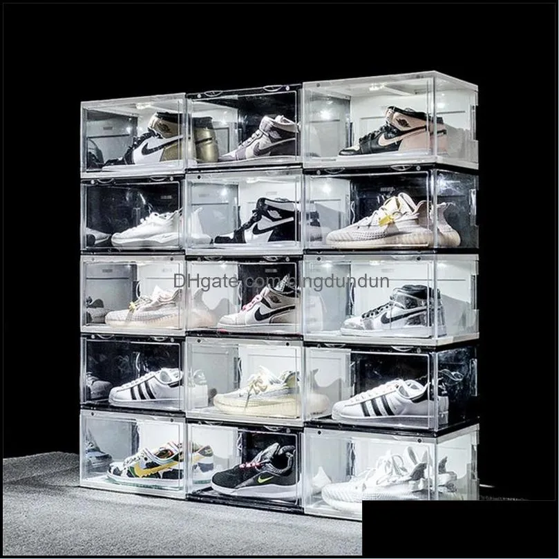  sound control led light clear shoes box sneakers storage antioxidation organizer shoe wall collection display rack 2844 q2