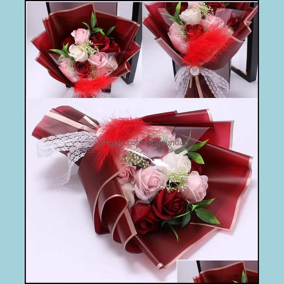 11pcs handmade creative soap flowers rose bouquet gift box simulation decorative flower valentines day birthday decor