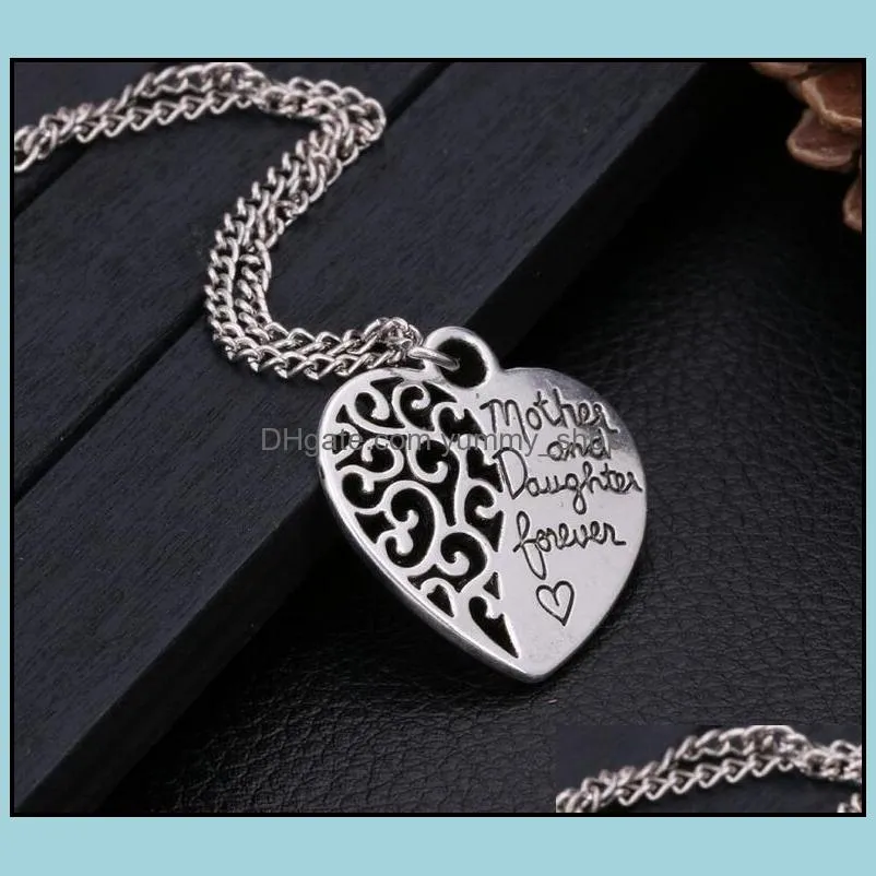 heart shape mom and daughter pendants necklaces for women adjustable silver plating hollow chain necklace jewelry gift