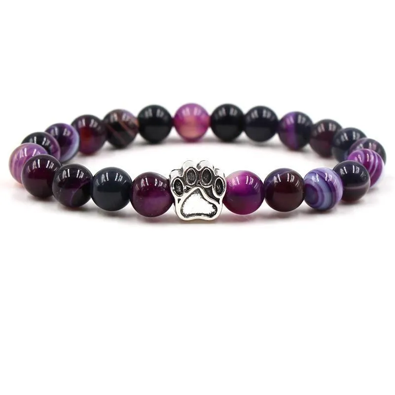 chakras stripe agate stone beaded strands bracelet dog paw claw bracelets healing energy yoga bracelet for men women jewelry gifts