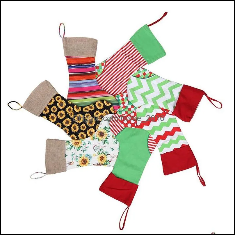 christmas socks decoration gift bag canvas pendant leopard sunflower large capacity sock candy bags