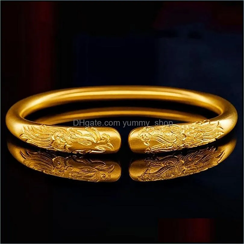 dragon and phoenix cuff bangle bracelet yellow sand gold gold bangles bracelets for women men boho punk jewelry