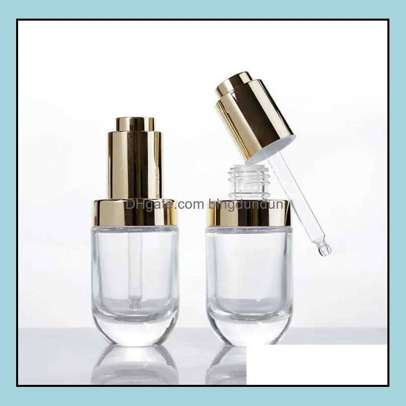 30ml cosmetic essential oil perfume glass dropper bottle 30 ml with golden press pump lid cap sn3927