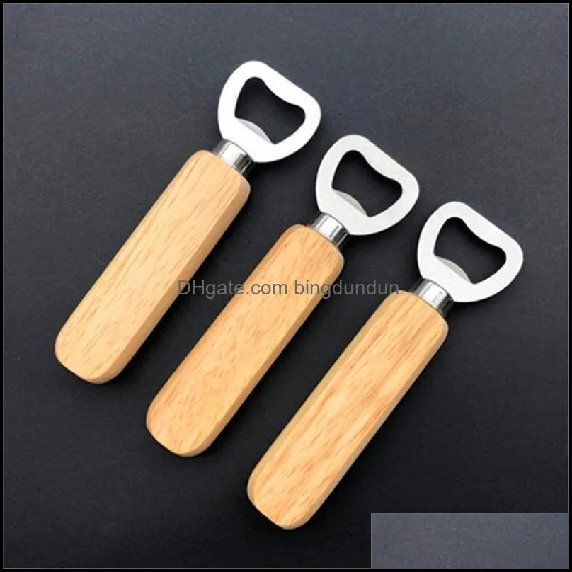 stainless steel beer bottle opener wooden handle smooth strong solid wood bar restaurant bottles openers 1 45lx f2