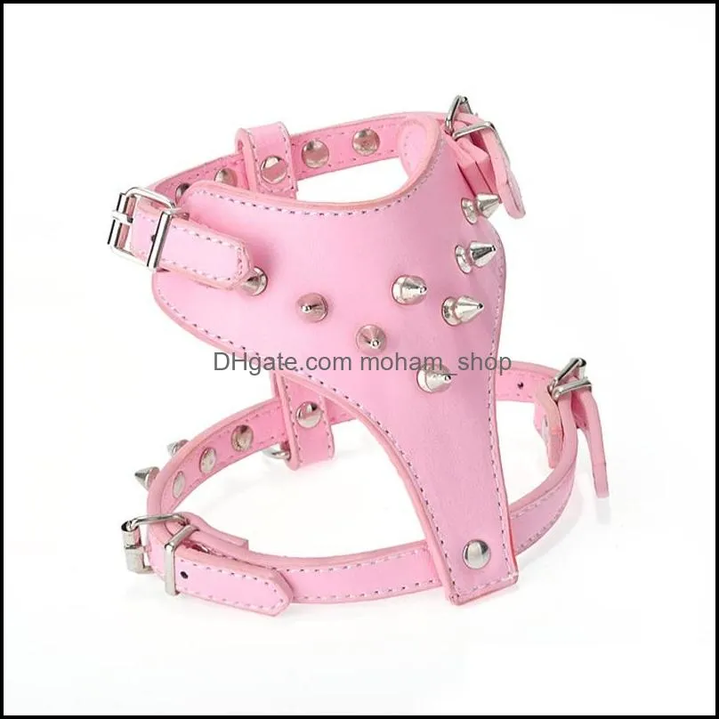 puppy cat chest collar pu leather sturdy dog harness rivet decorative pet leashes for dogs supplies accessories many colors 16 5wn c