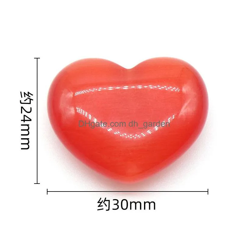 colorful 30mm cats eye crystal stone love heart craft tumbled hand piece stones home decoration ornaments good gifts