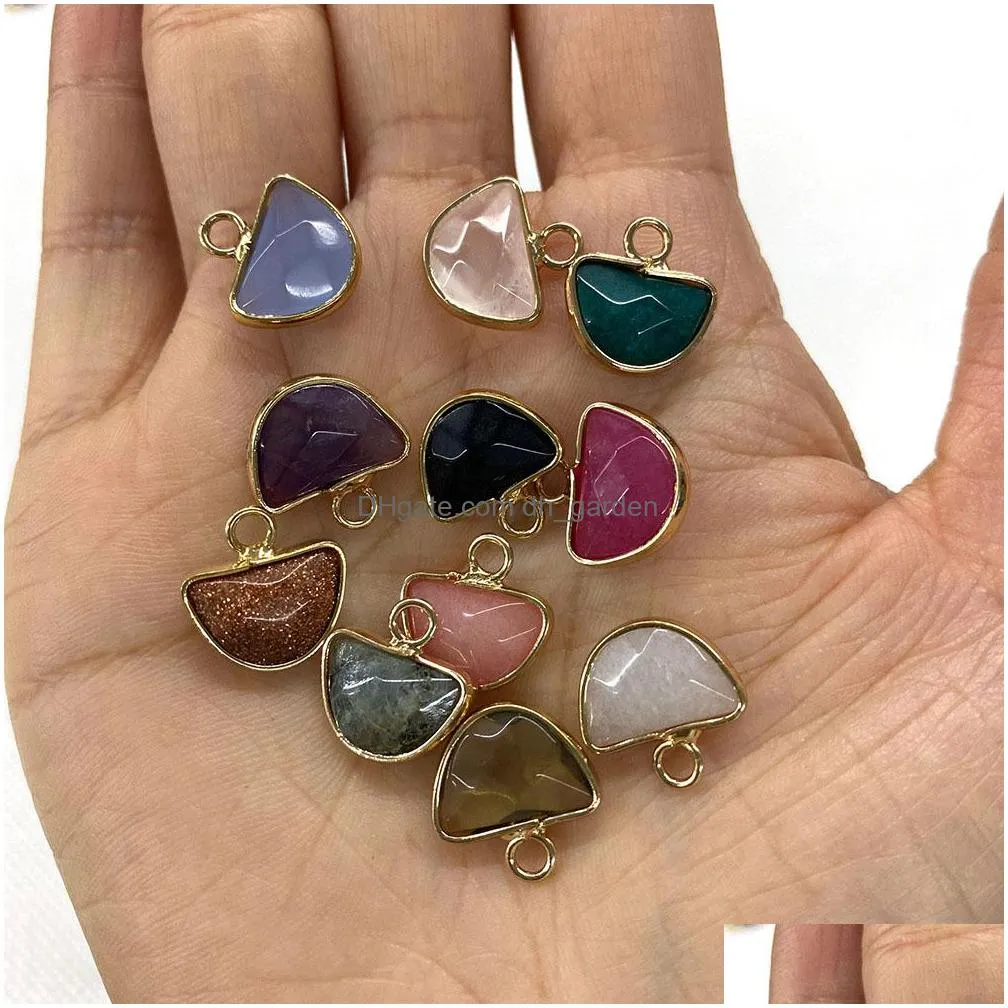 13x14mm gold edge natural crystal semicircle stone charms rose quartz pendants trendy for jewelry making wholesale