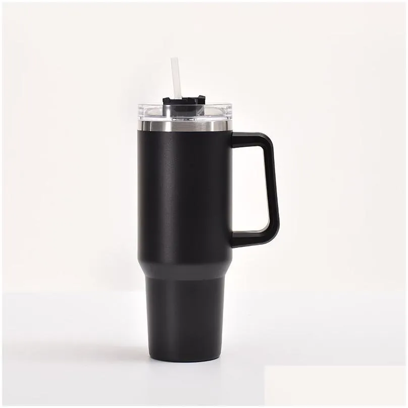 40oz stainless steel tumbler with handle lid straw big capacity beer mug water bottle powder coating outdoor camping cup vacuum insulated drinking water bottles