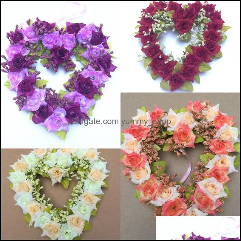 festival artificial flower home decor heart shaped wreath wedding venue furnishings love hearts wreathes arrival 7 2oy l1