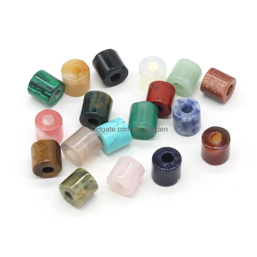 4mm big hole cylinder column stone chakra healing reiki charms pendant turquoise rose quartz crystal finding diy necklaces women jewelry