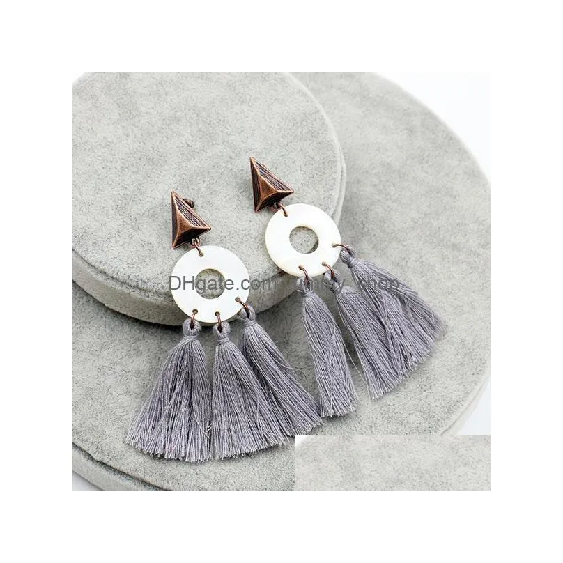 bohemian fashion jewelry womens vintage earrings shell circle tassels punk dangle stud earrings