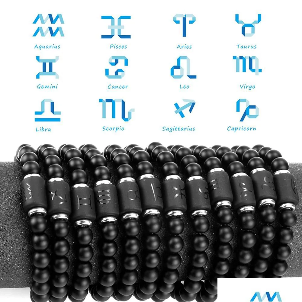 mens 12 constellation black beads strand zodiac charm couple bracelet cancer leo virgo libra woven lover friendship bracelets men