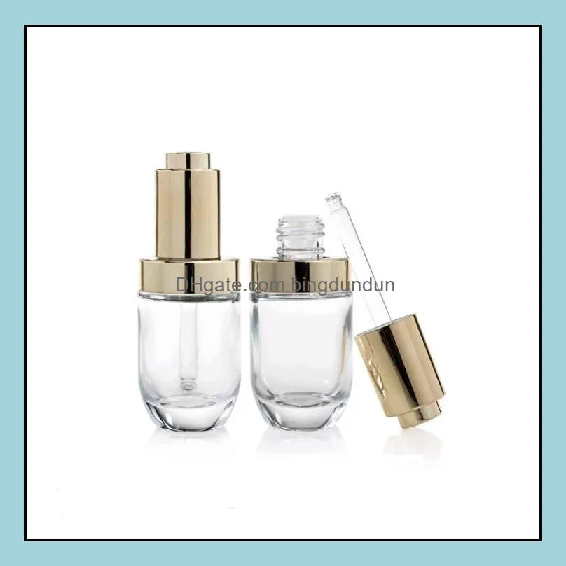 30ml cosmetic  oil perfume glass dropper bottle 30 ml with golden press pump lid cap sn3927