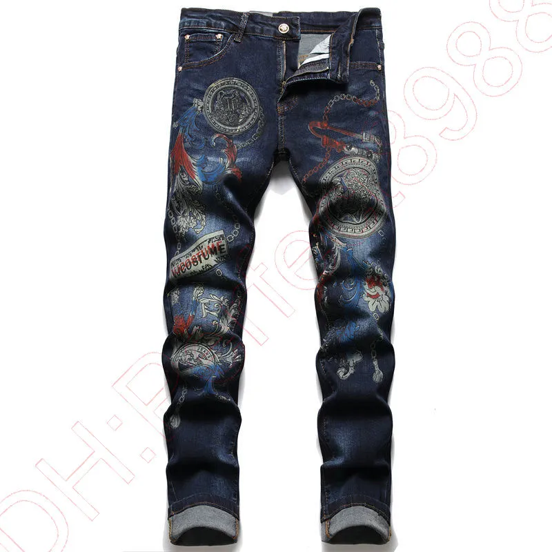 New JEANS chino Pants pant Men's trousers Stretch close-fitting slacks washed straight Skinny Embroidery Patchwork Ripped mens Trend Brand Motorcycle JEANS-C05