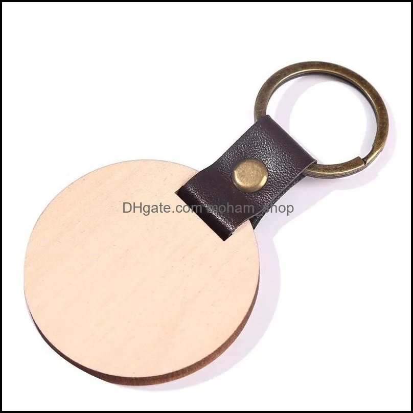 creative wooden keychain round rectangle shape wood blank key chains diy key rings gifts