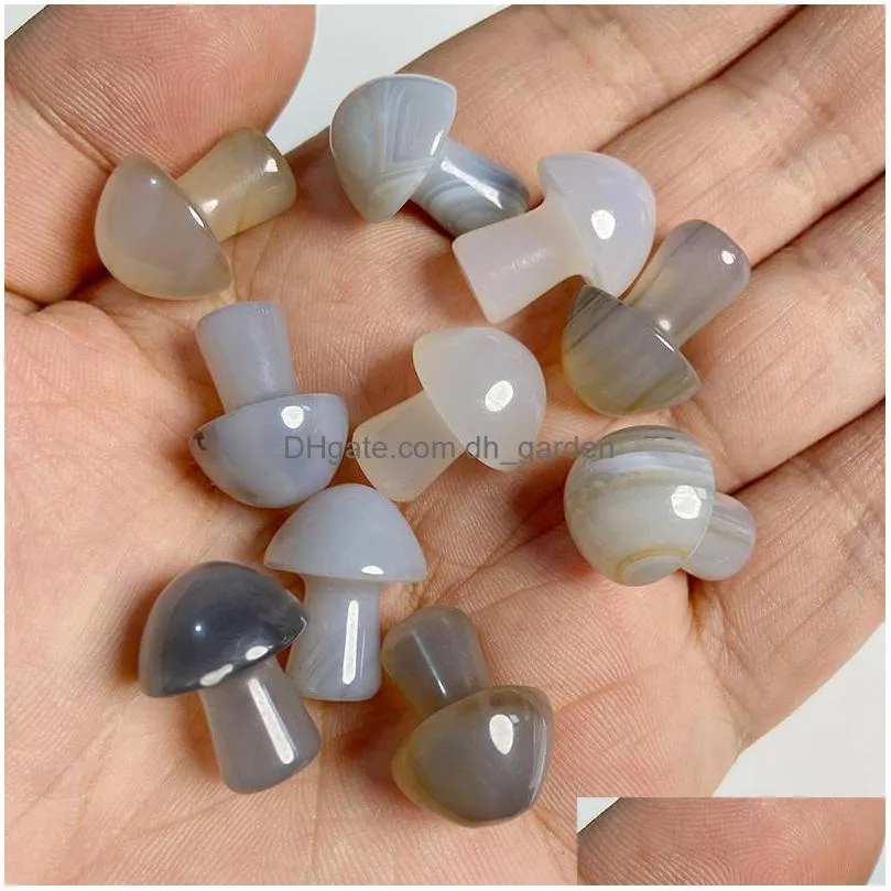 20mm mini mushroom plant statue ornament gray agate stone carving home decoration crystal polishing gem