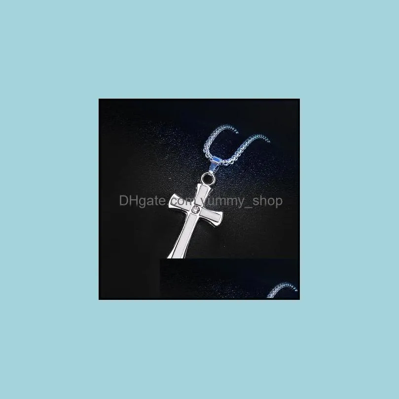 bible cross pendant men silver chain stainless steel trendy pray charm blue necklaces pendants jewelry