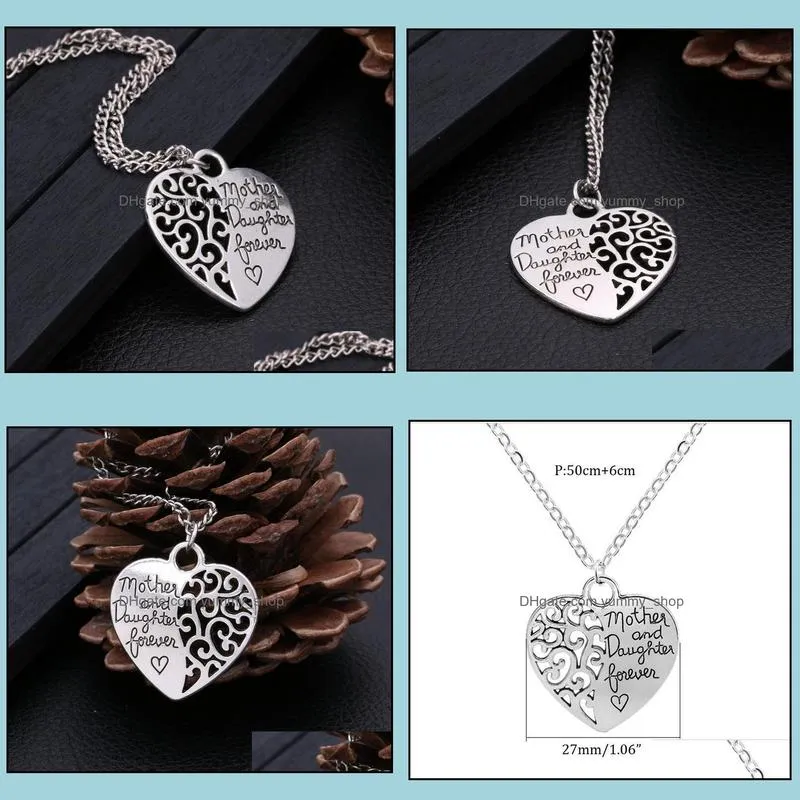 heart shape mom and daughter pendants necklaces for women adjustable silver plating hollow chain necklace jewelry gift