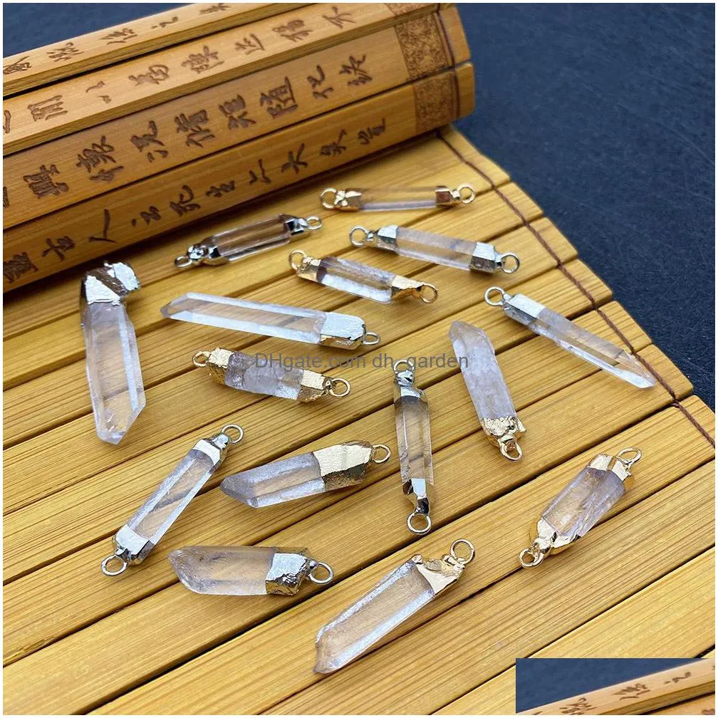 natural rock white crystal quartz stone charms decorate connecter pillar pendants silver gold edge trendy for necklace earrings jewelry making
