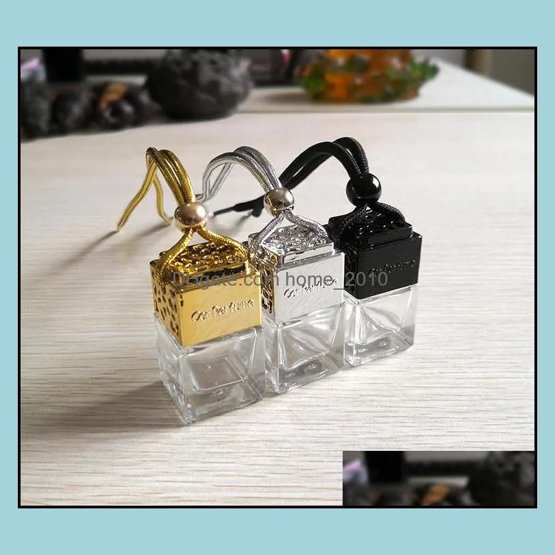 cube hollow car perfume bottle rearview ornament hanging air freshener for essential oils diffuser fragrance empty glass bottle