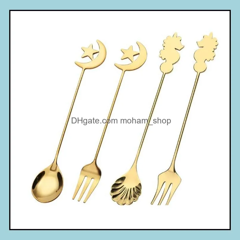 304 stainless steel cake fork dessert spoon coffee spoons personalized star seahorse handle tableware