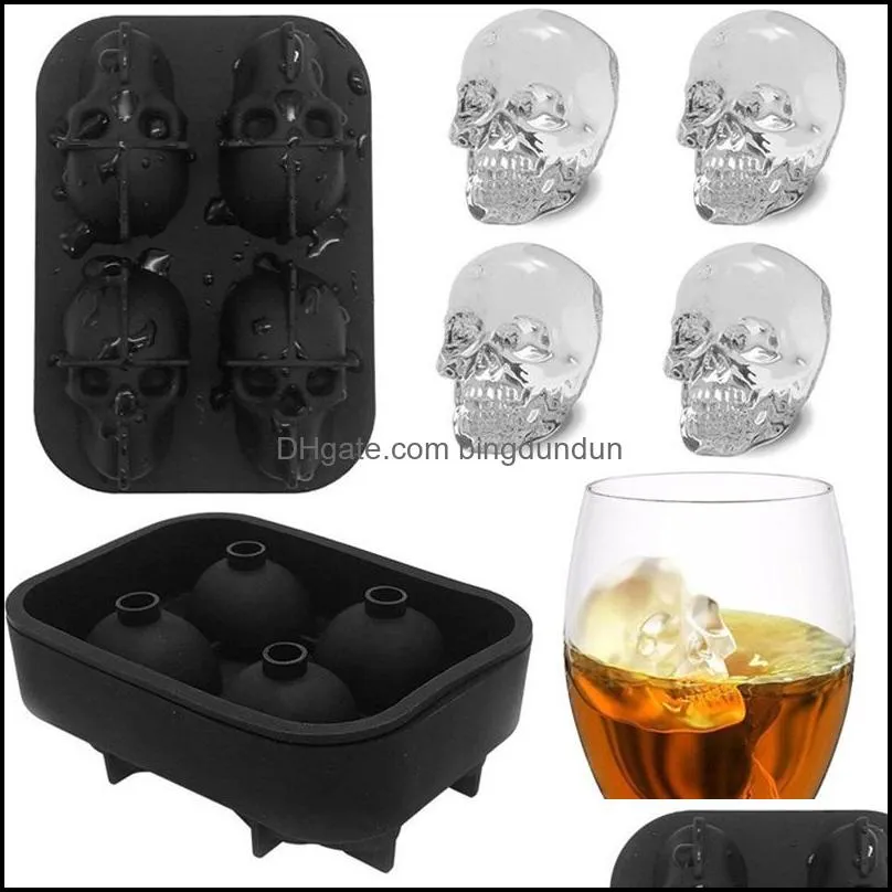 cavity skull head 3d mold skeleton skull form wine cocktail ice silicone cube tray bar accessories candy mould wine coolers 1213 v2