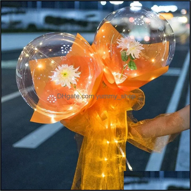 colorful luminous balloon rose bouquet transparent bobo ball rose valentines day gift birthday party wedding decoration balloons 673